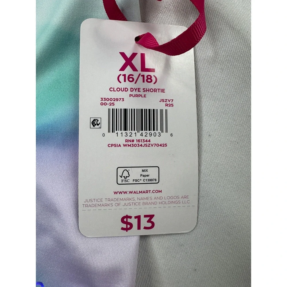Justice Girl XL 16/18 Cloud Dye Purple Tie Dye Dance Gym Shorts Butterfly